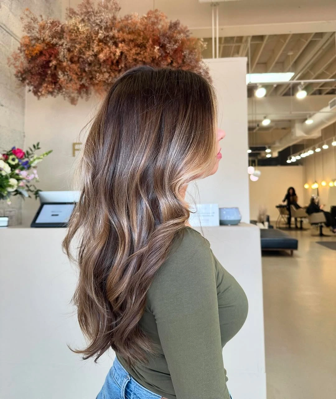 dimensional brunette hair color Bright Side Ribbons Through Brunette Layers