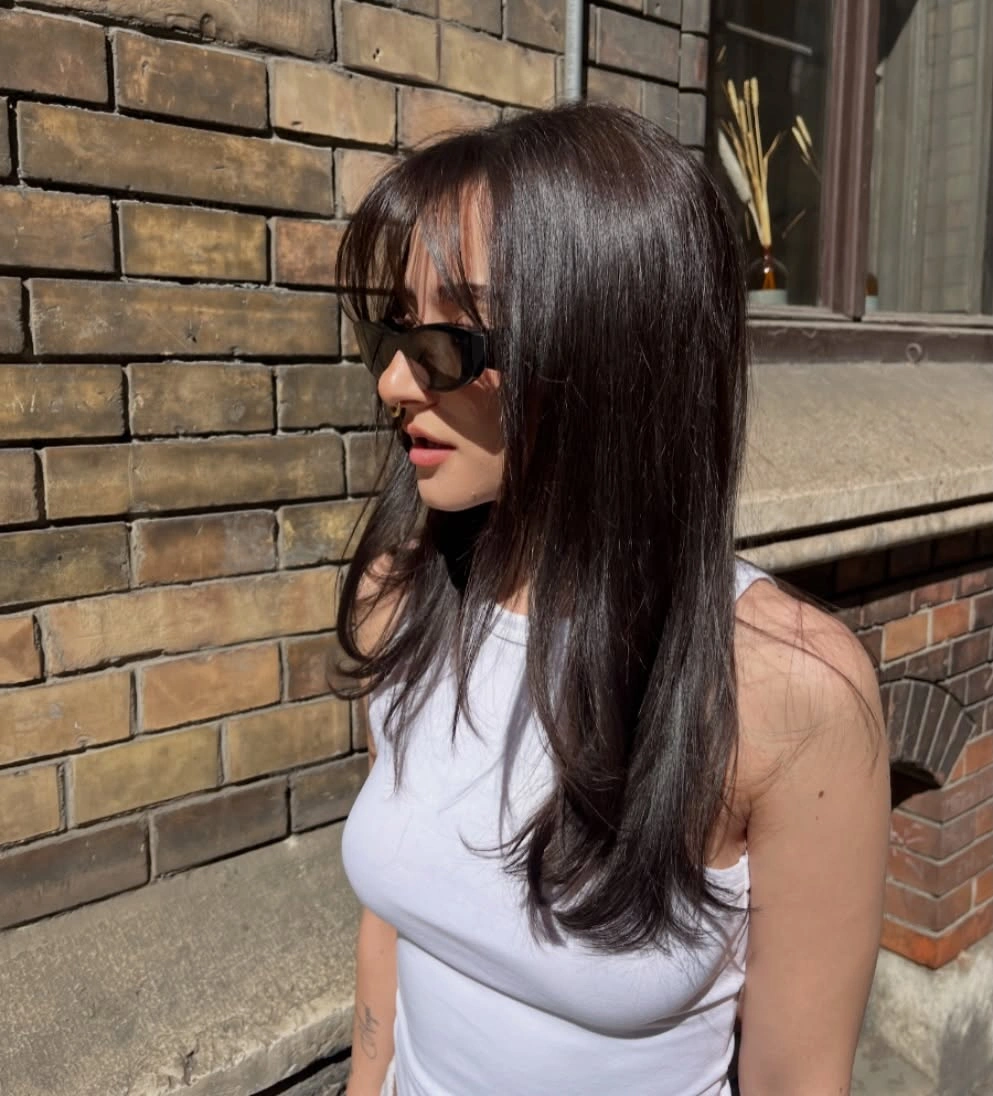 dimensional brunette hair color Long Straight Brunette With Smooth Shine