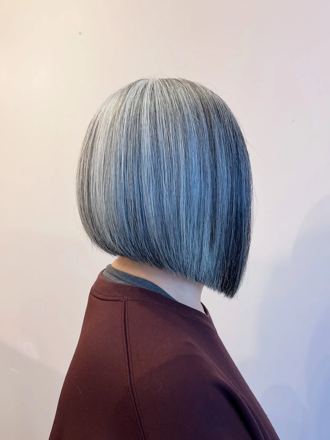 fall bob haircut ideas 2026 Precision Silver A-Line Bob With Mirror Shine