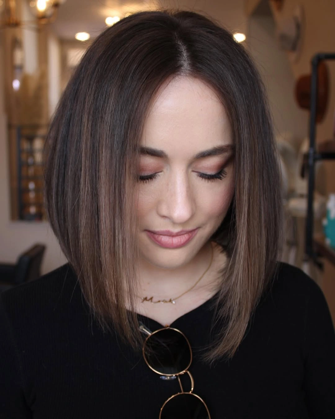 fall brunette hair colour 2026 Elegant Espresso Bob With Sleek Precision