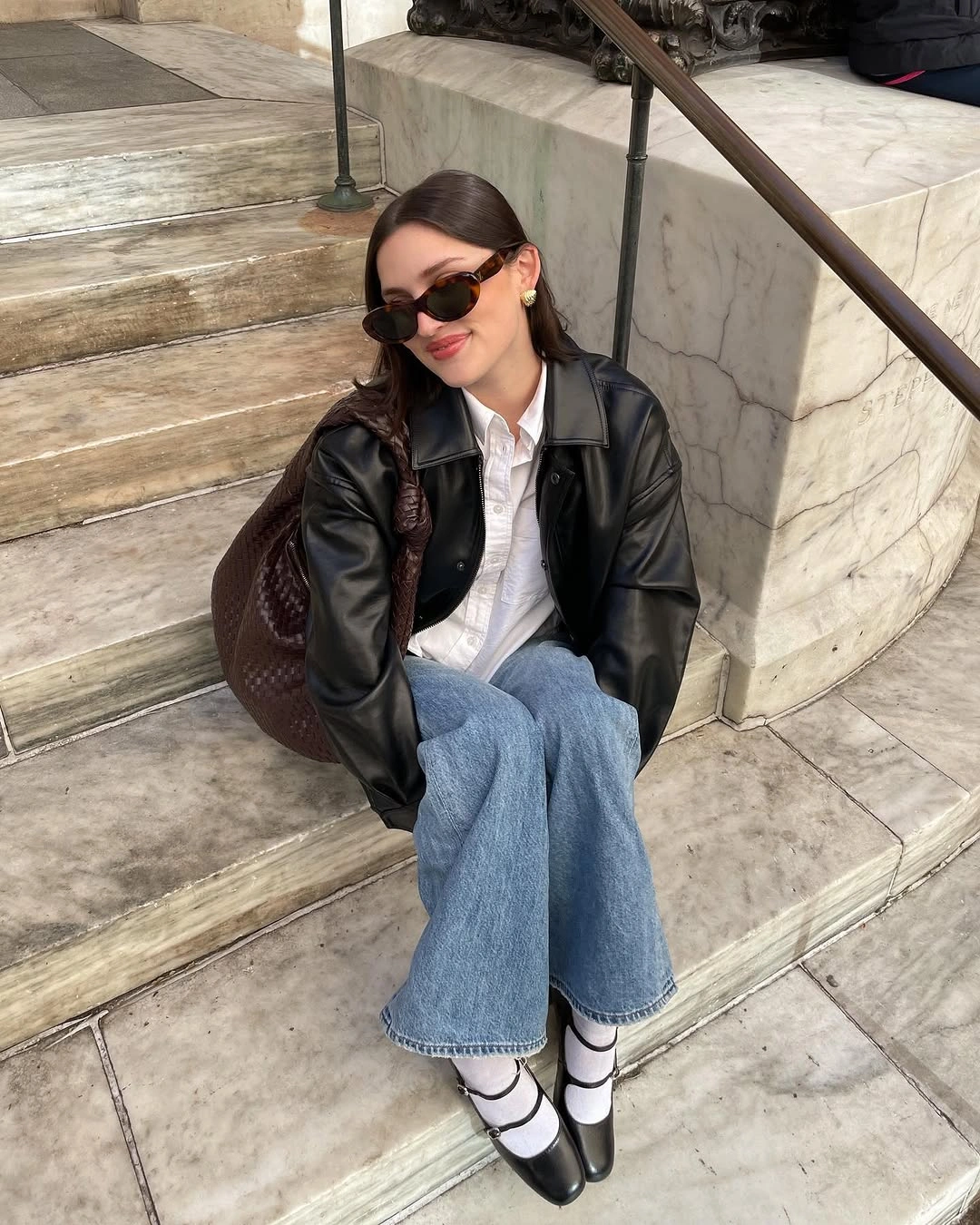 fall classy outfits women 2026 Black Leather Jackets with Mary Janes for Modern Minimalist Style