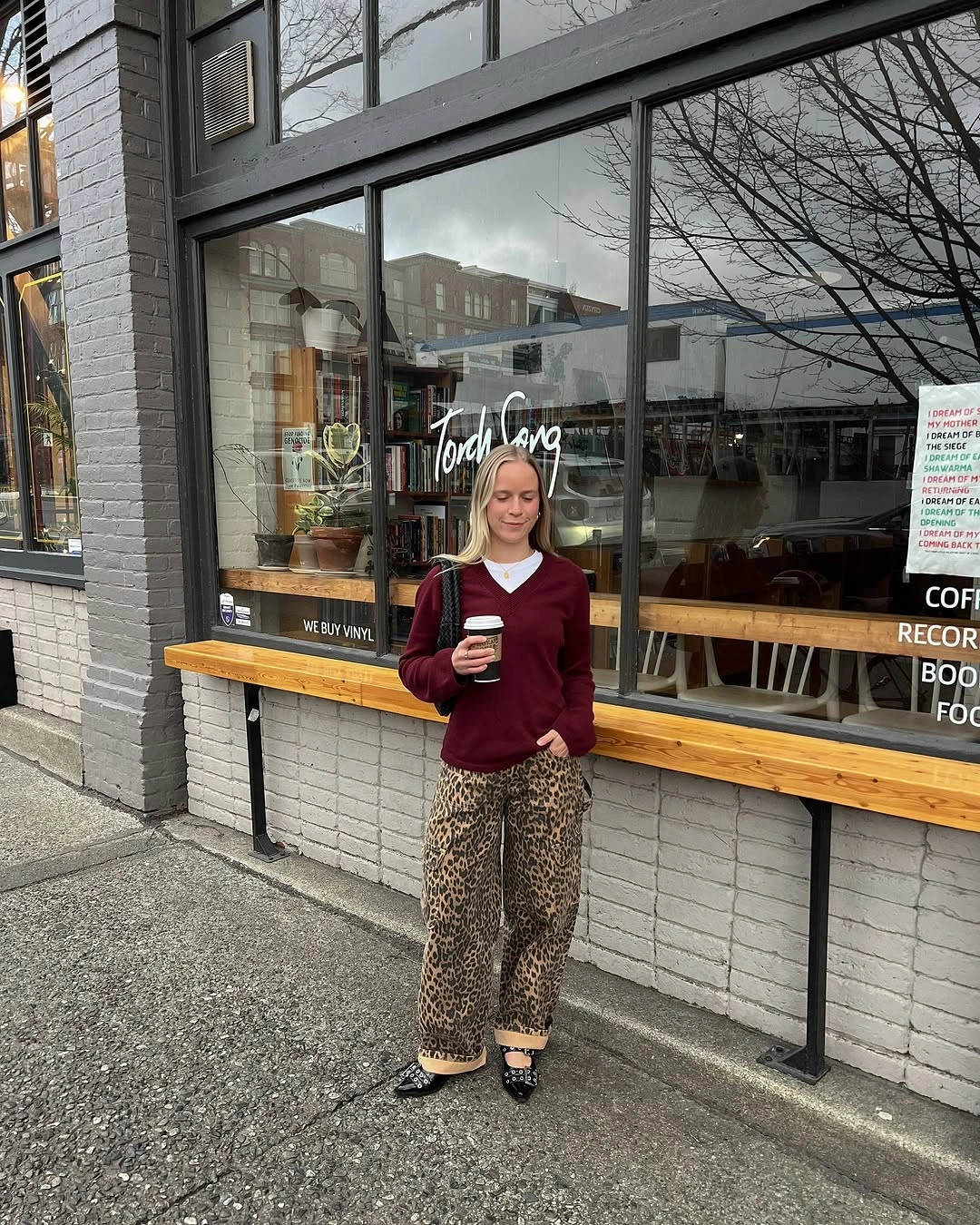 fall classy outfits women 2026 Burgundy Knits and Leopard Denim for Confident Everyday Style