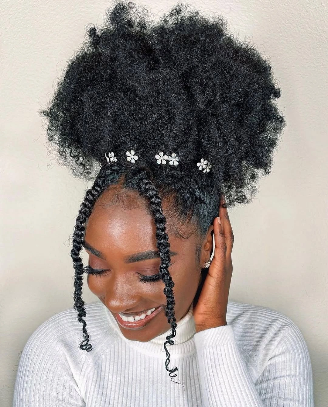 fall hair colors for black women 2026 Classic Natural Puff with Soft Face-Framing Twists