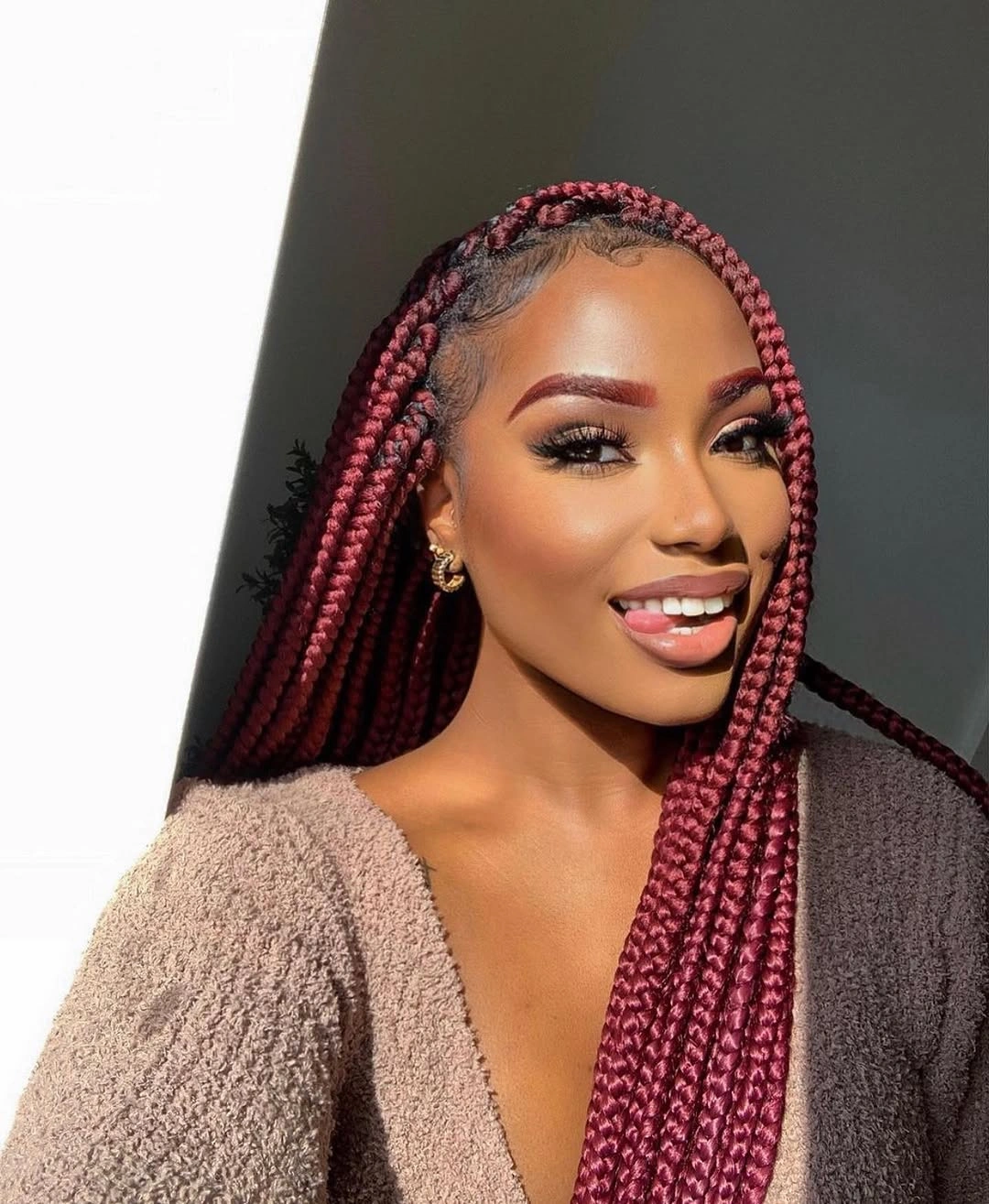 fall hair colors for black women 2026 Mulled Wine Box Braids That Brighten Autumn Days