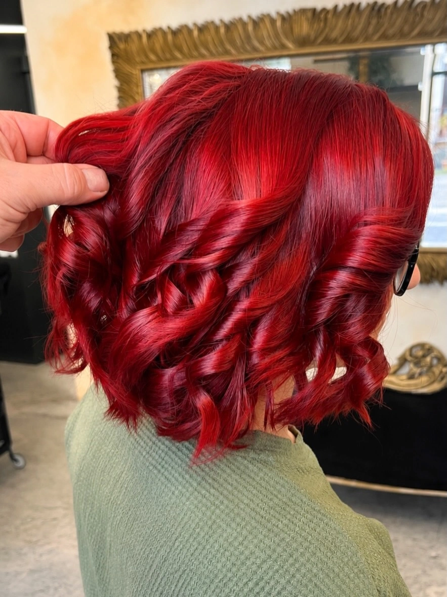 fall hair colour ideas 2026 Ruby Red Bob Full Of Shine