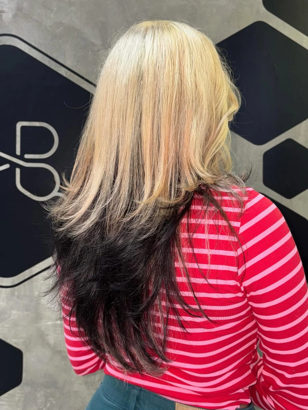 fall hair colour ideas 2026 Bold Blonde And Dark Contrast With Long Layers