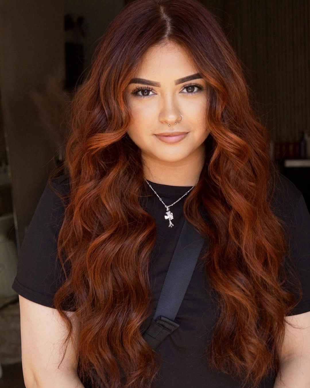 fall hairstyles for long hair 2026 Rich Auburn Waves Full of Autumn Warmth