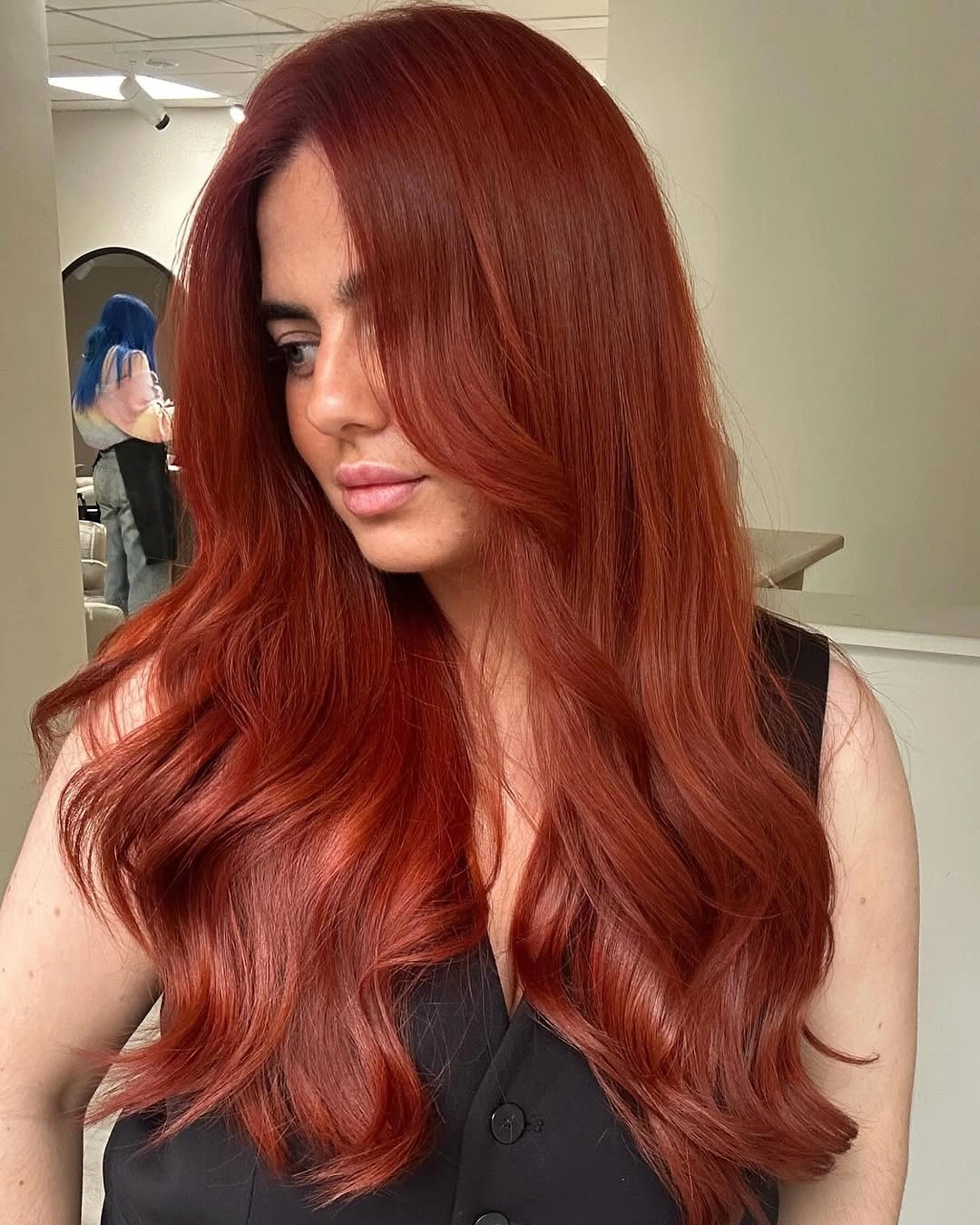 fall hairstyles for long hair 2026 Polished Copper Blowout with Seamless Volume