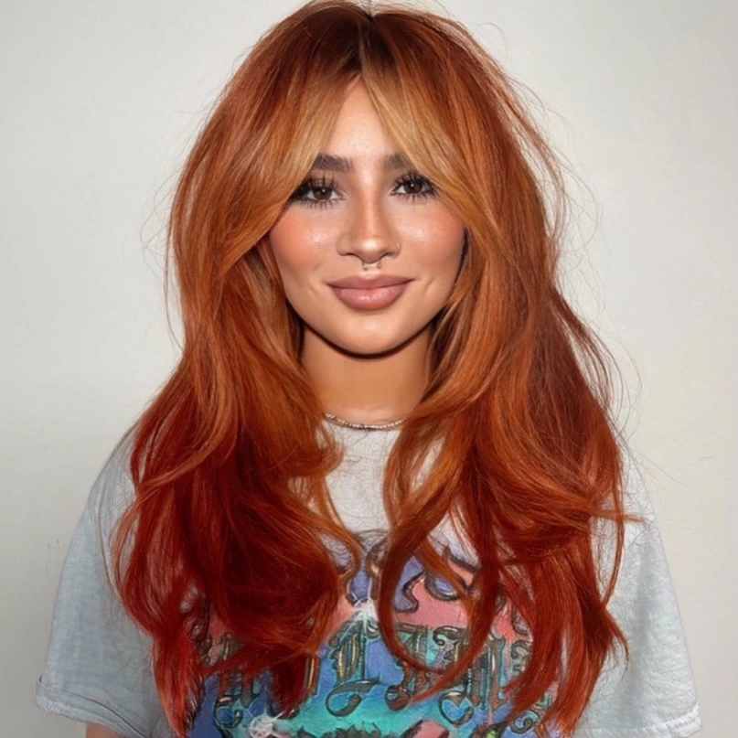fall hairstyles for long hair 2026 Soft Copper Butterfly Layers for Everyday Glamour