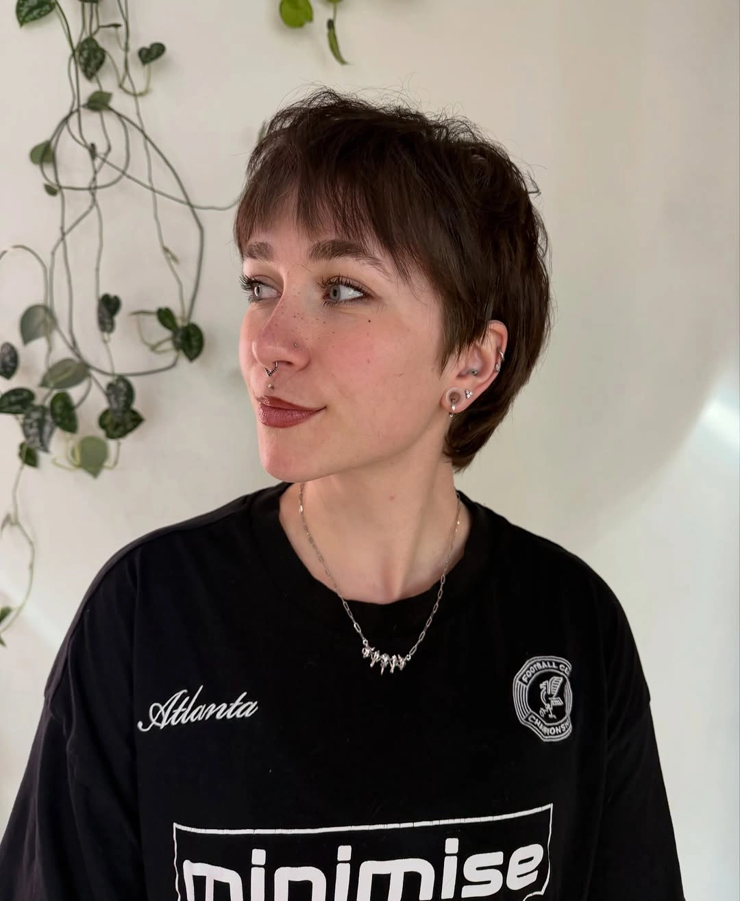 Fall hairstyles for short hair 2026 Soft Brunette Pixie With Delicate Baby Bangs