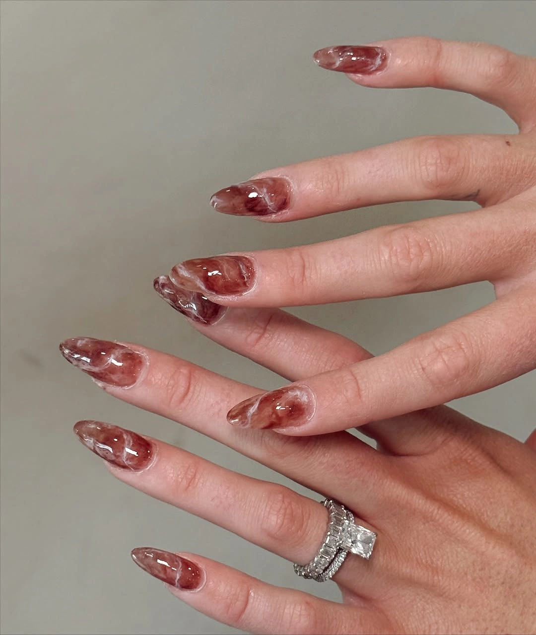 Fall manicure 2026 Rose Gold Glitter Almond Manicure