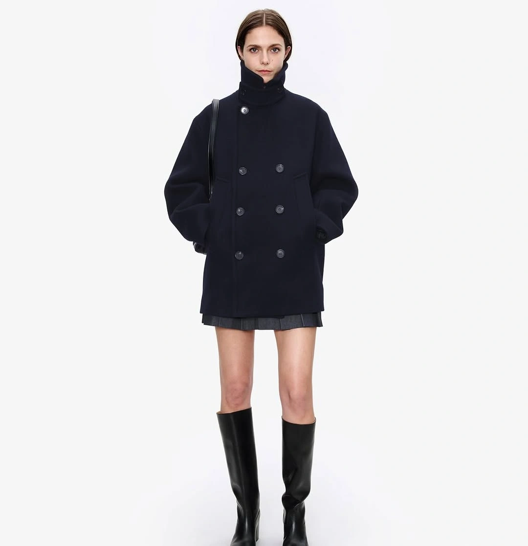 fall outfits with peacoat 2026 Minimalist Black Peacoat with Modern Knee-High Boots