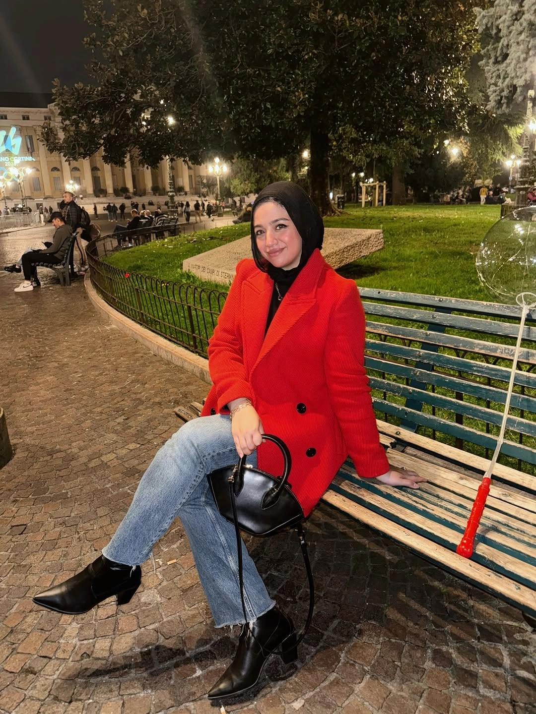 fall outfits with peacoat 2026 A Bright Red Peacoat That Lights Up Autumn Evenings