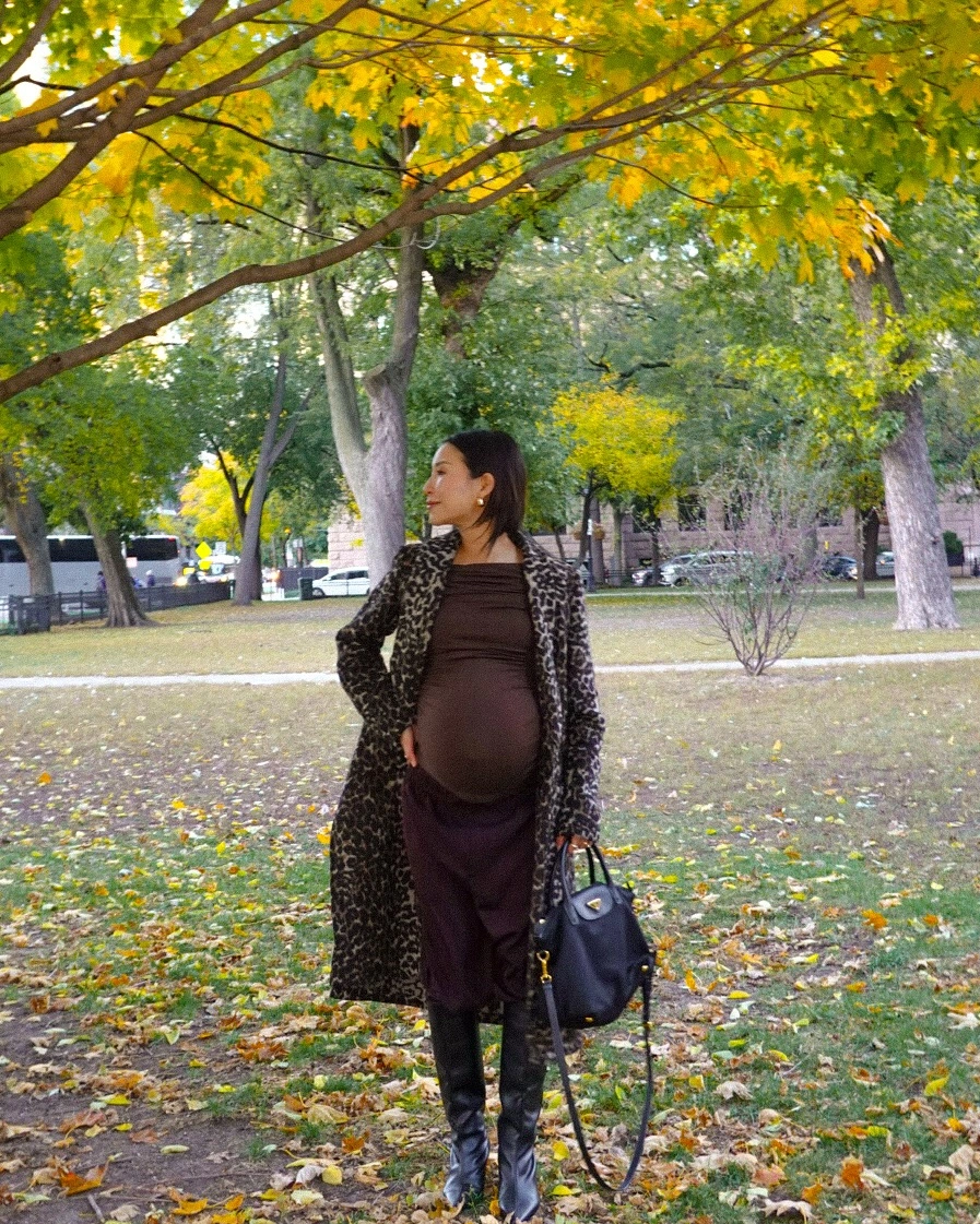 fall pregnancy outfits 2026 Leopard Prints and Chocolate Tones Create a Sophisticated Fall Palette