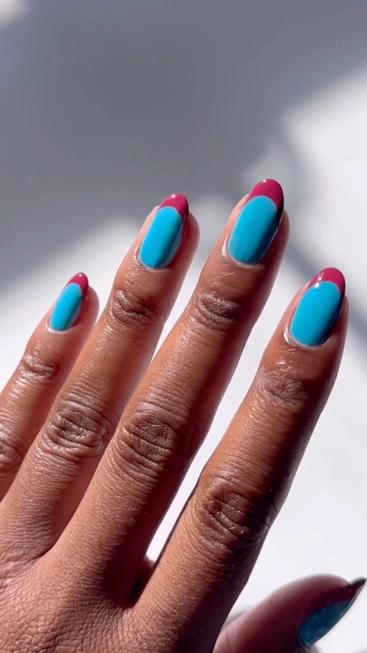 Fall short nails 2026 Turquoise And Pink Color Pop Nails