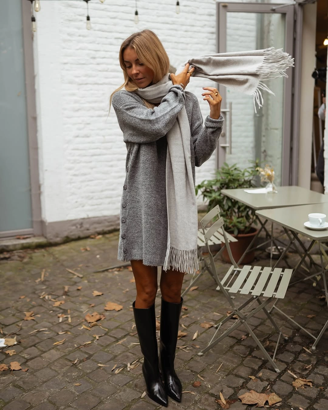 fall sweater dress outfits 2026 Layered Gray Knit For Crisp Autumn Afternoons