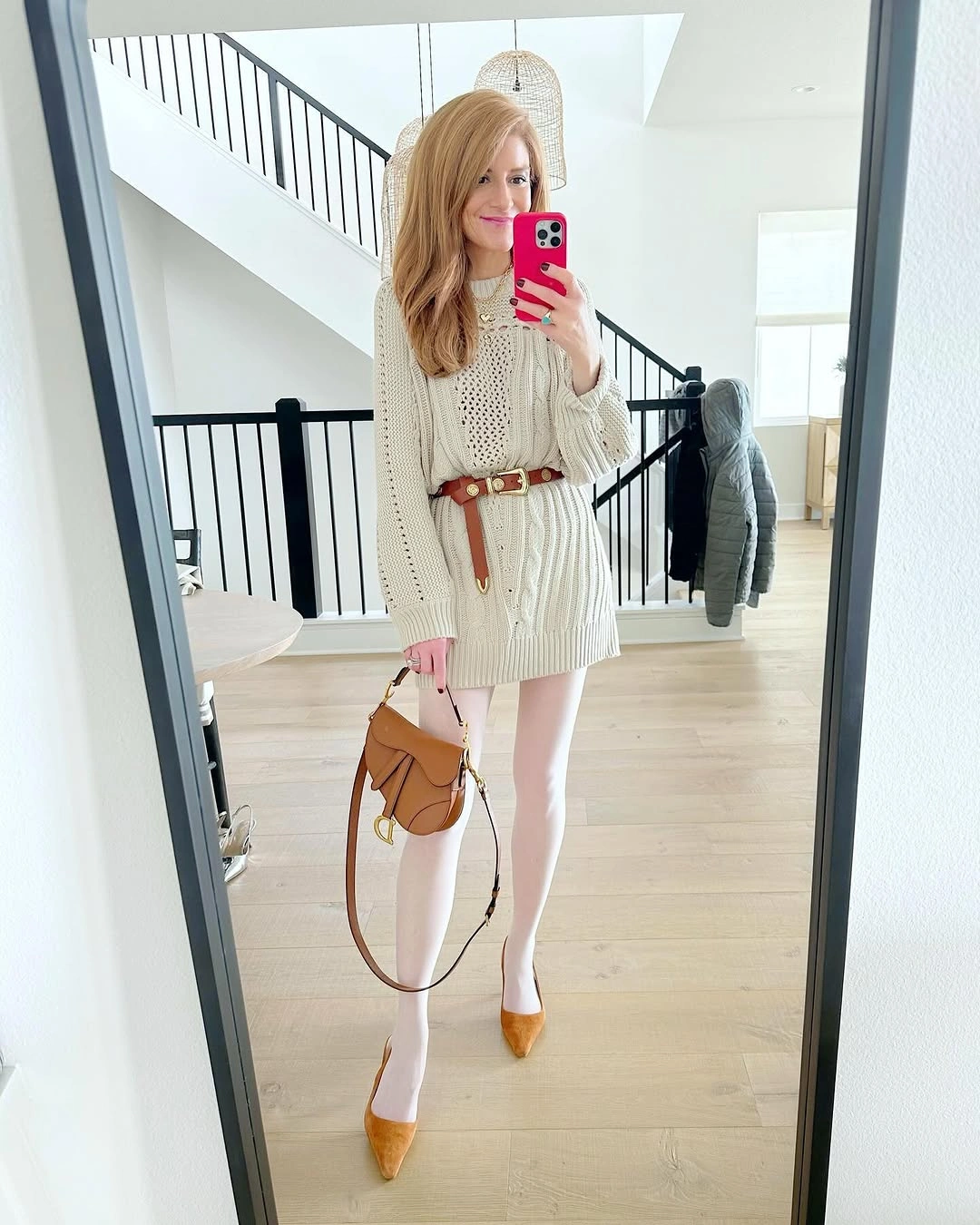 fall sweater dress outfits 2026 Classic Cable Knit Styled With Warm Leather Accessories