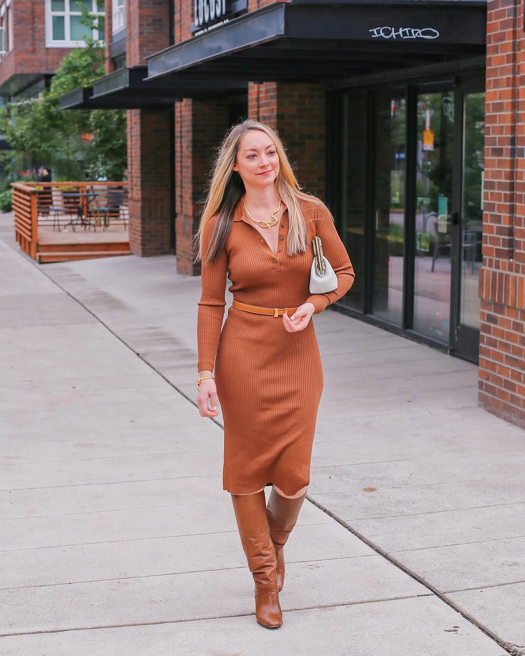 fall sweater dress outfits 2026 Warm Cinnamon Knit Dress That Feels Tailored Yet Relaxed
