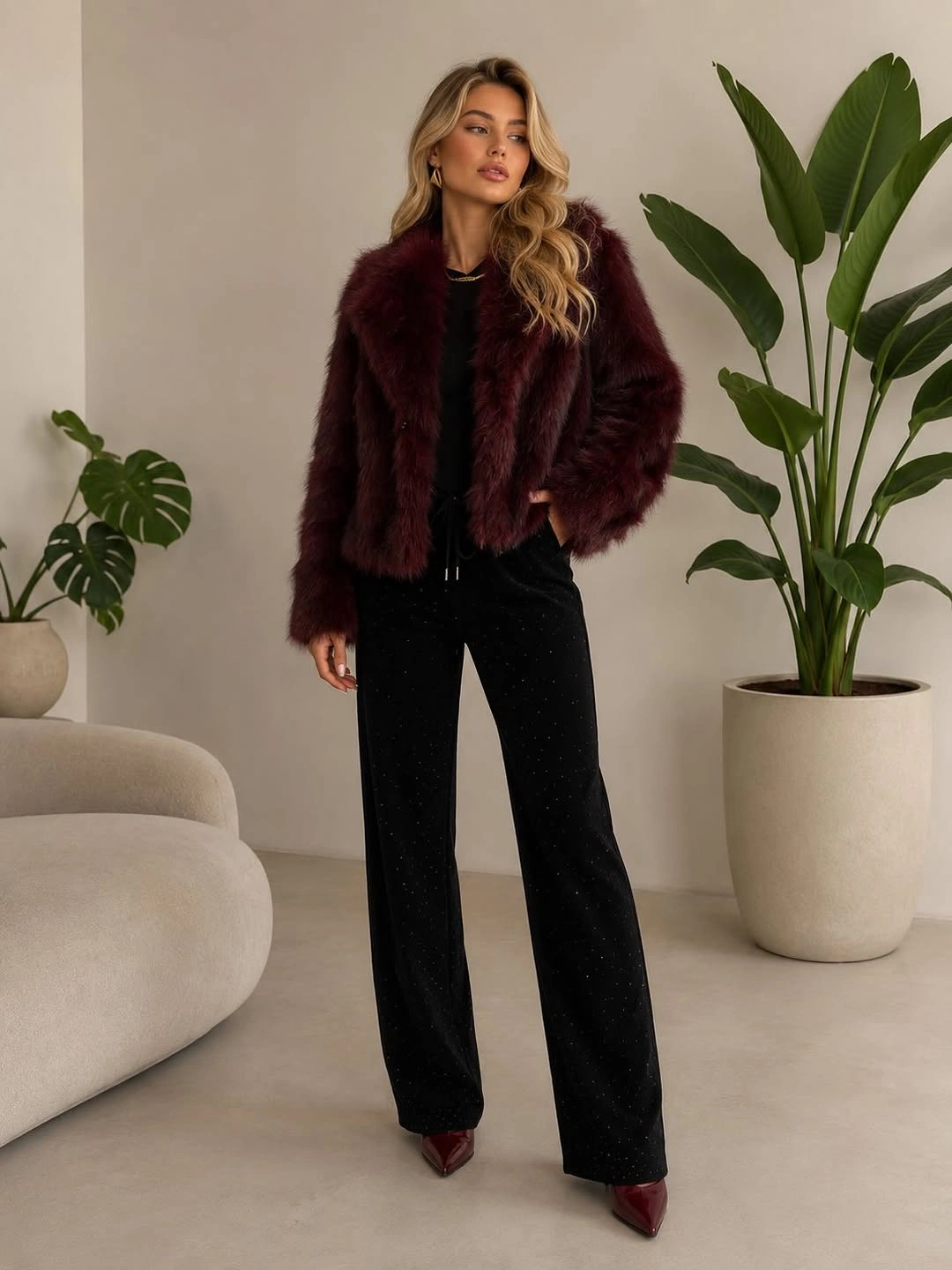 faux fur jacket Burgundy Faux Fur For Elegant Evenings