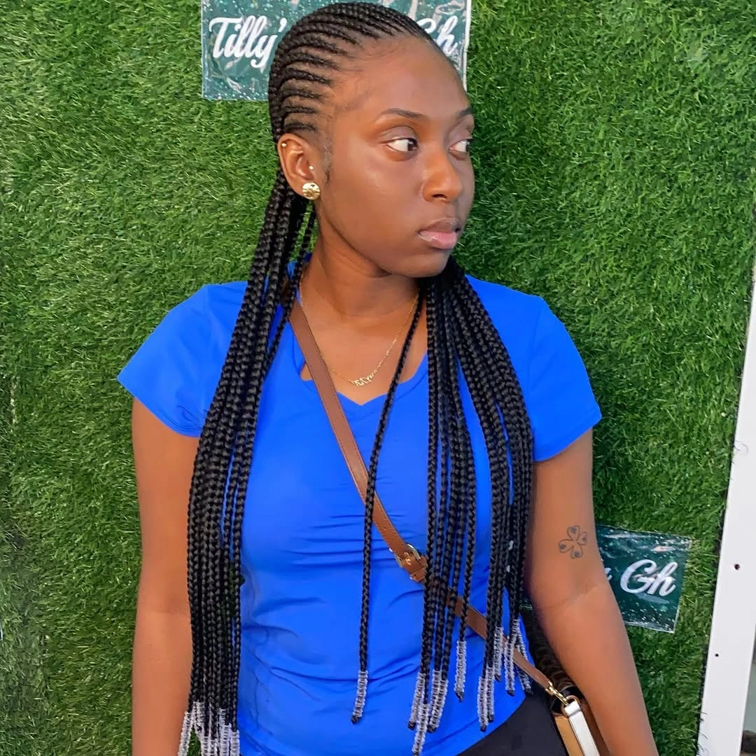 feed in braid hairstyles Classic Straight Back Feed-In Braids with Soft Silver Ends