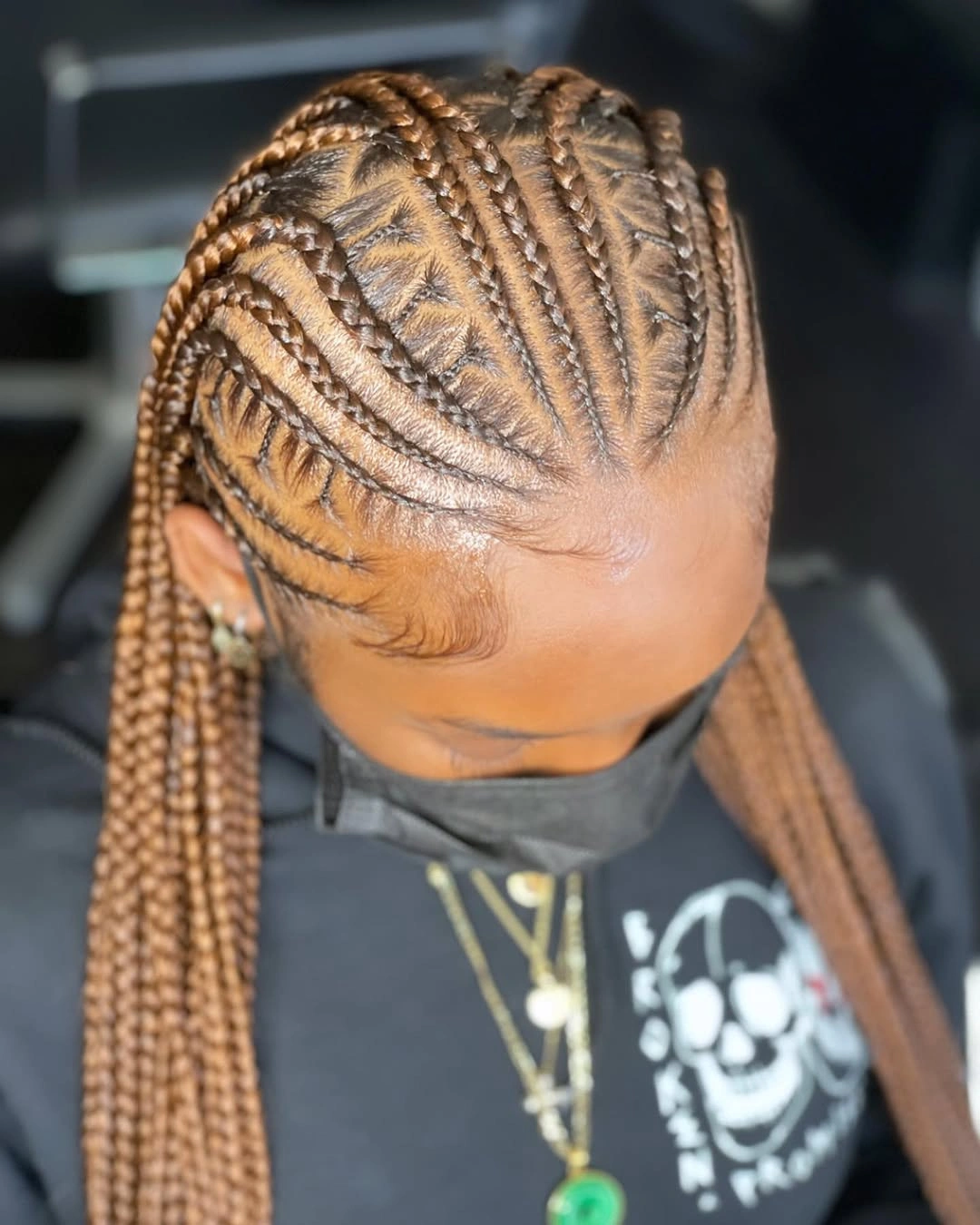 feed in braid hairstyles Warm Caramel Feed-In Braids with Feathered Parting