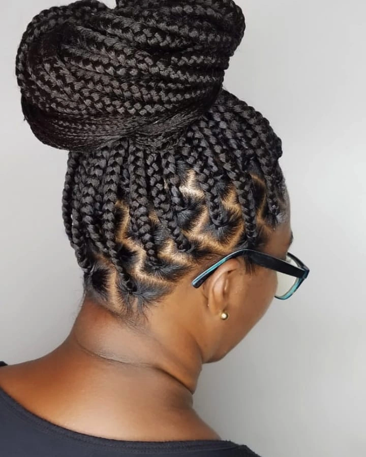 feed in braid hairstyles Oversized Braided Bun with Artistic Diamond Sections
