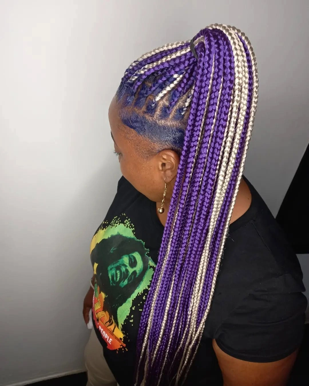 feed in braid hairstyles Purple and Platinum Feed-In Ponytail for a Creative Twist