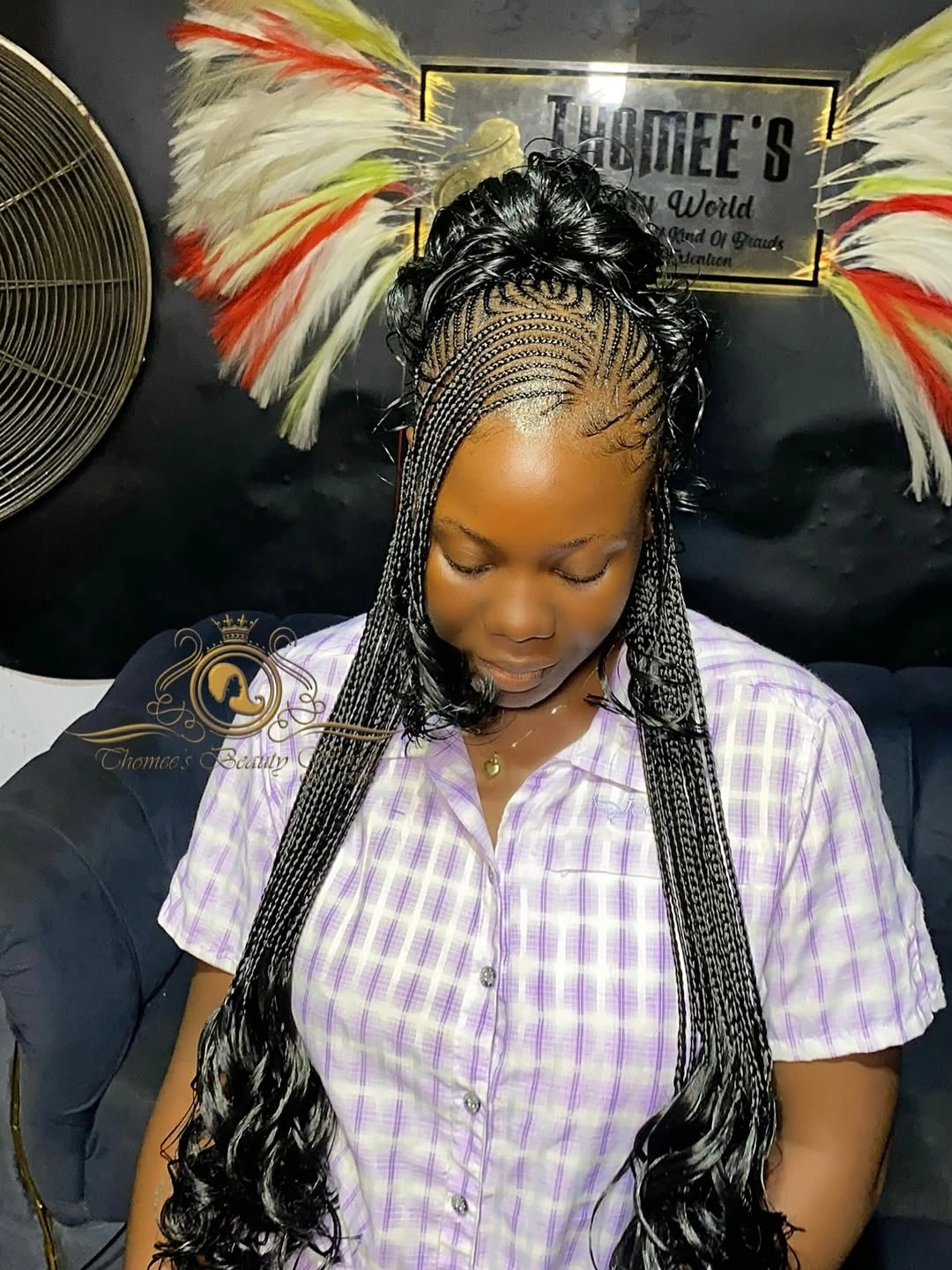 feed in braid hairstyles Intricate Curved Feed-In Braids with Flowing Curls
