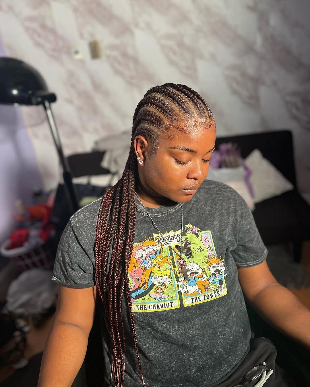 feed in braid hairstyles Deep Burgundy Feed-In Braids for a Fresh Color Update