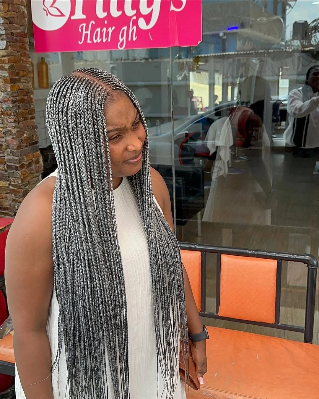 feed in braid hairstyles Extra Long Silver Feed-In Braids for a Bold Statement