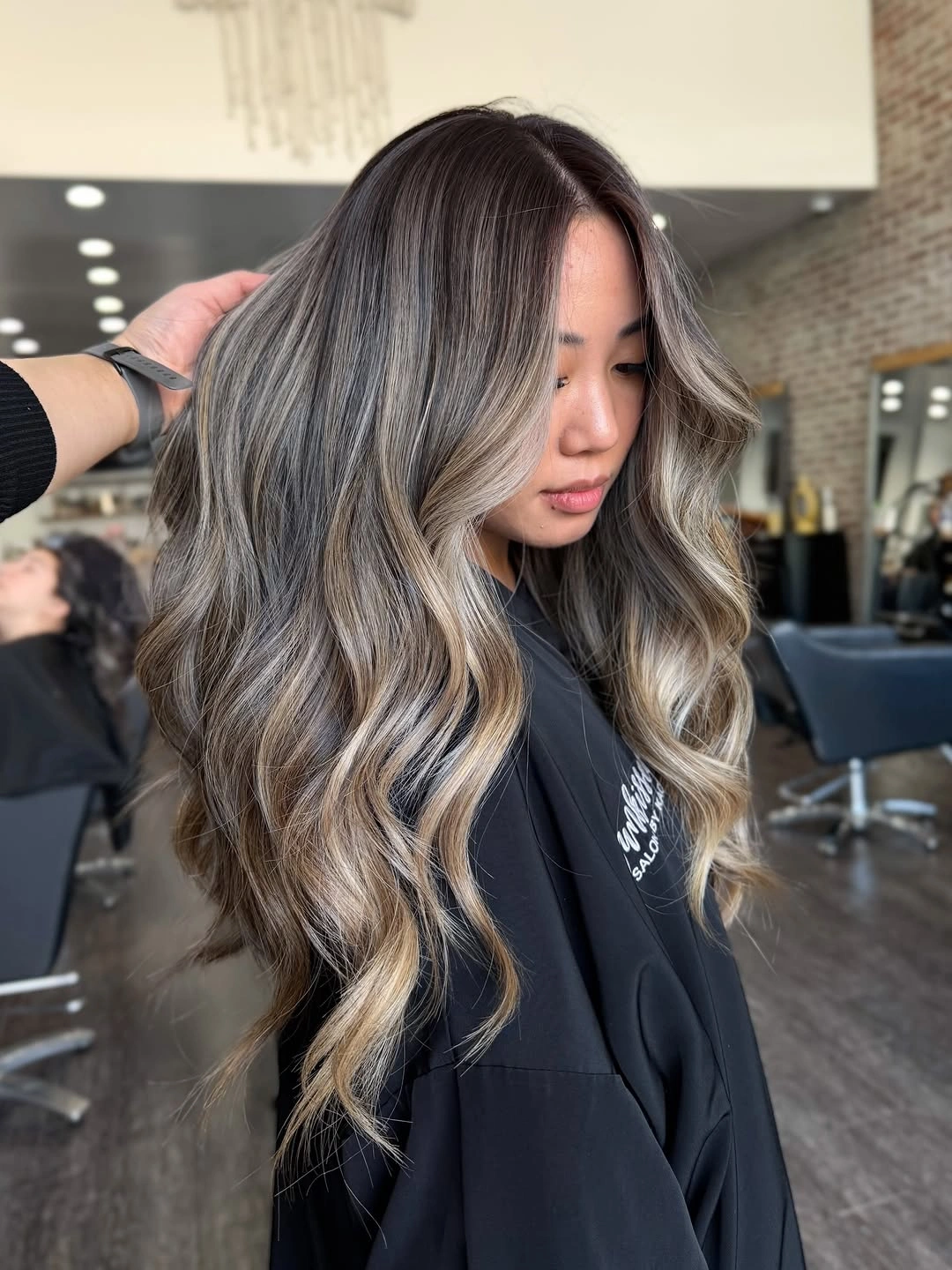 full head babylights blonde on brown hair Dimensional Waves with Creamy Blonde Babylights