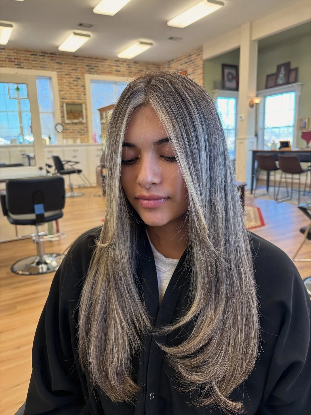 full head babylights blonde on brown hair Silky Face-Framing Babylights with Cool Beige Shine