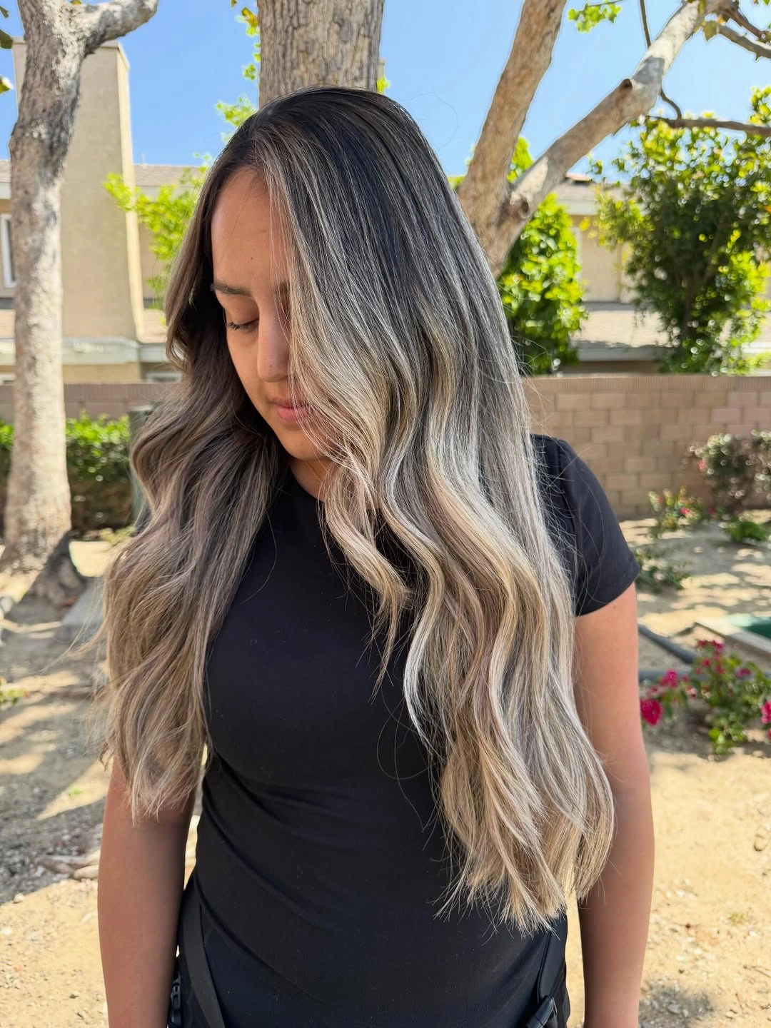 full head babylights blonde on brown hair Smoky Blonde Babylights with Luminous Money Pieces