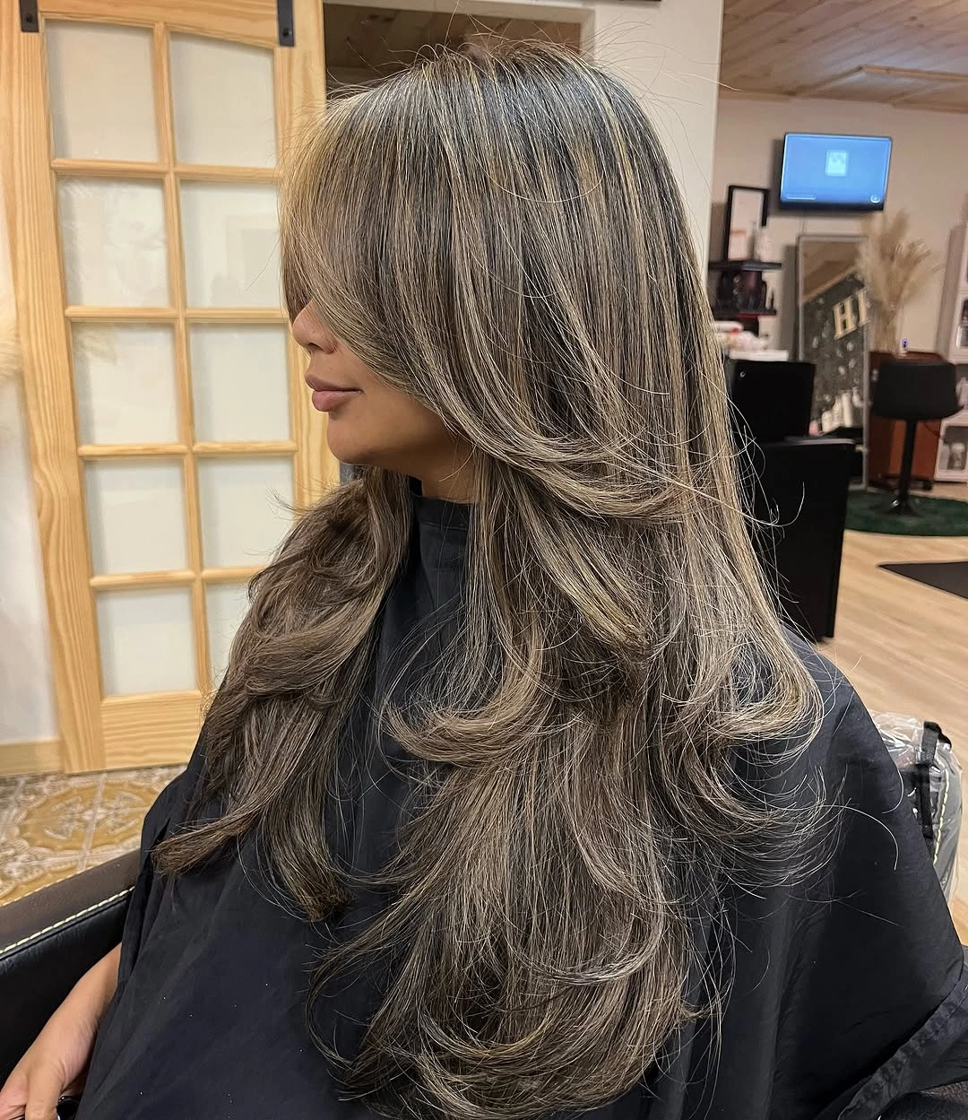 full head babylights blonde on brown hair Layered Espresso Hair with Airy Blonde Movement
