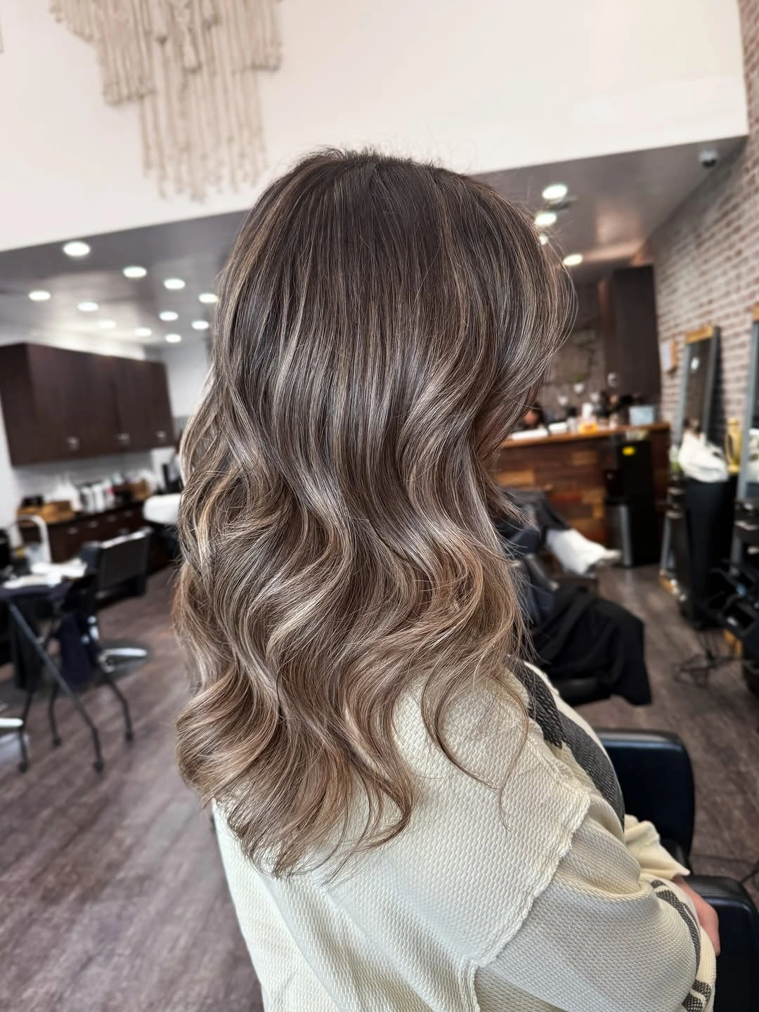 full head babylights blonde on brown hair Soft Taupe Waves with Elegant Full Dimension