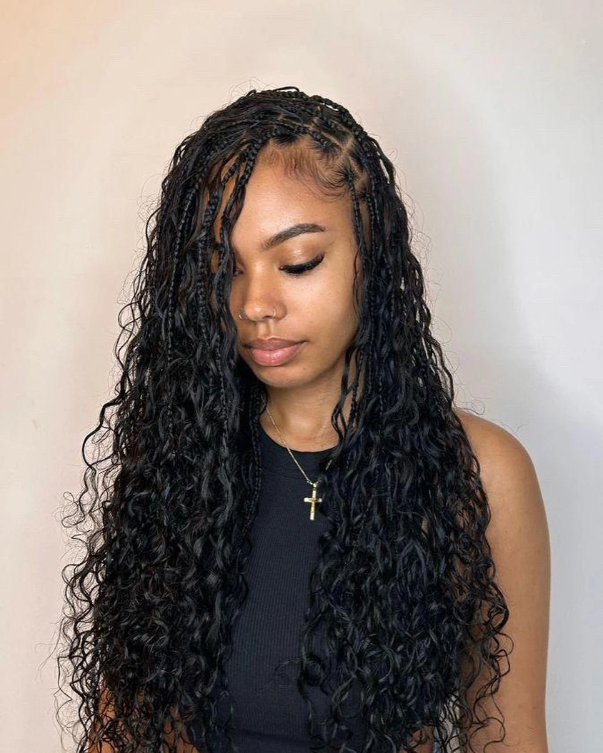 goddess braid Classic Black Goddess Braids With Flowing Defined Curls