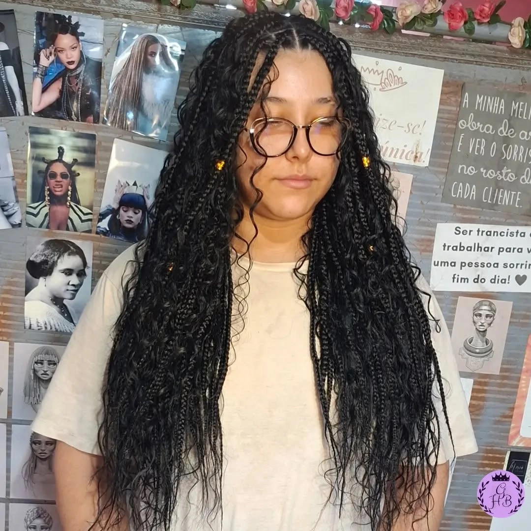 goddess braid Classic Black Goddess Braids With Delicate Boho Curls