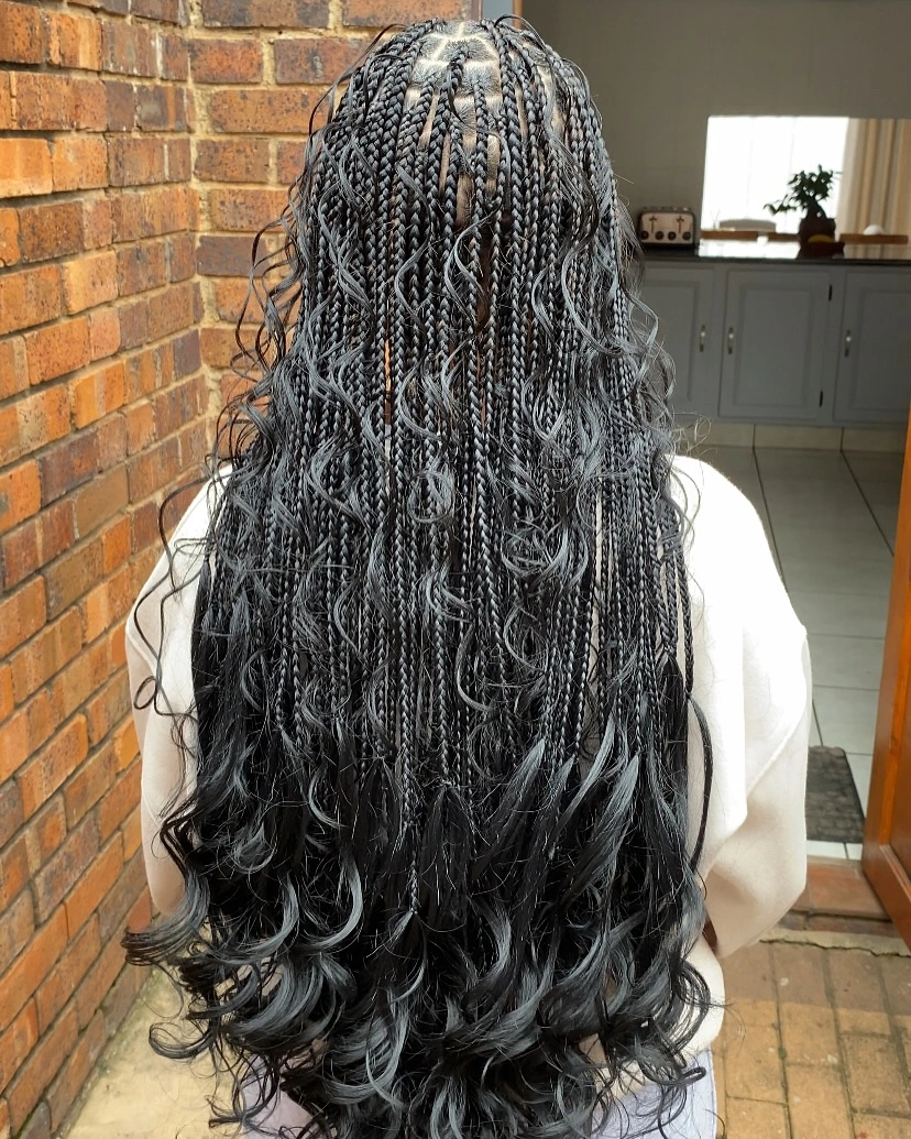 goddess braid Classic Black Goddess Braids With Loose Wavy Ends