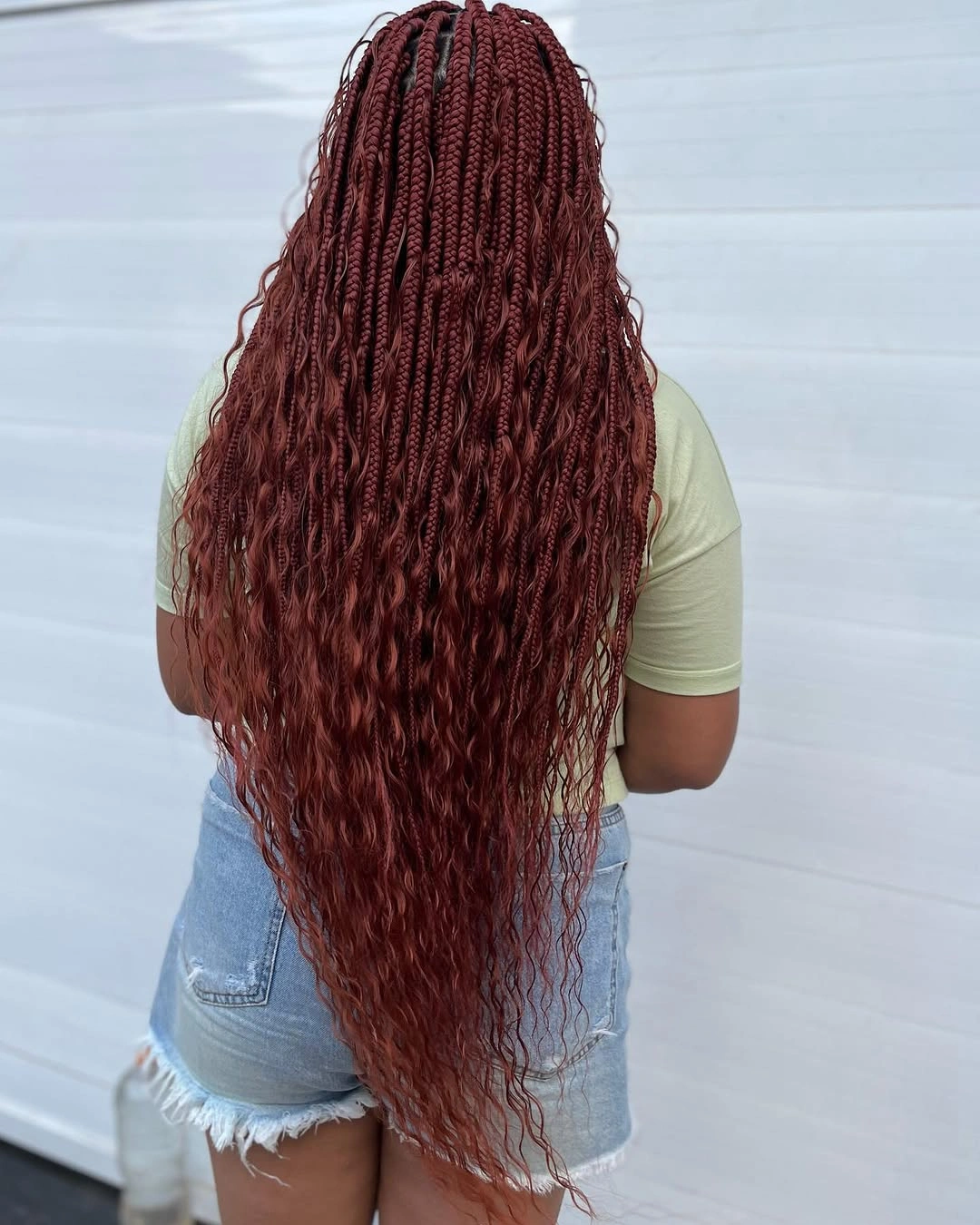 goddess braid Deep Red Goddess Braids With Flowing Curly Texture