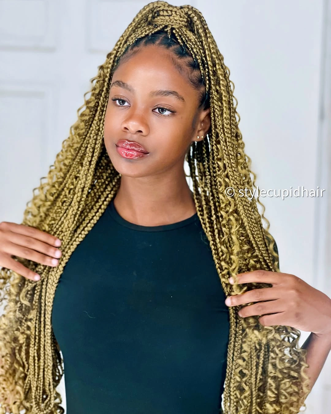 goddess braid Golden High Ponytail Goddess Braids With Defined Curly Ends