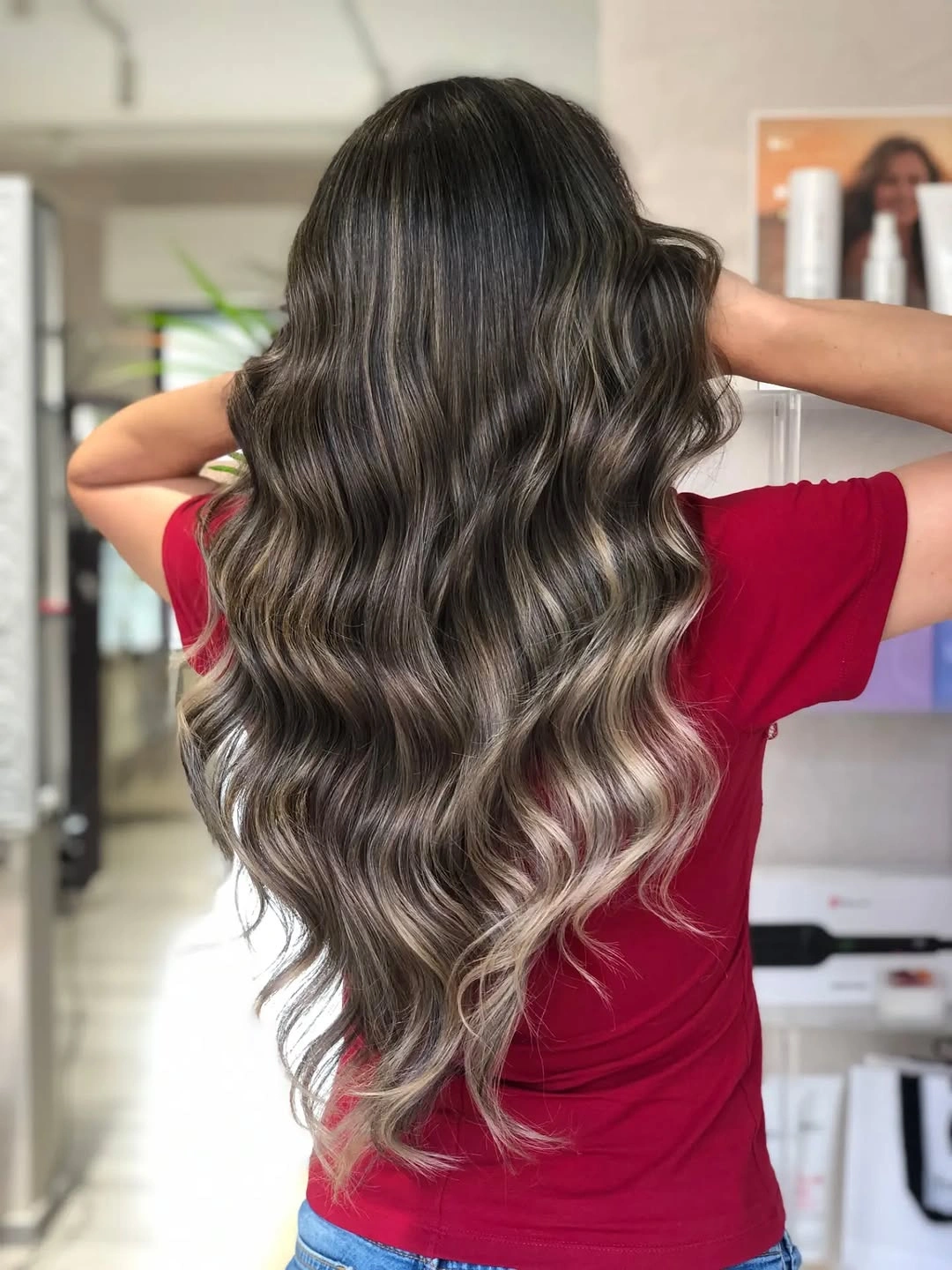 Hair Lowlights: Color Ideas and Inspiration Rich Espresso Waves With Soft Beige Contrast