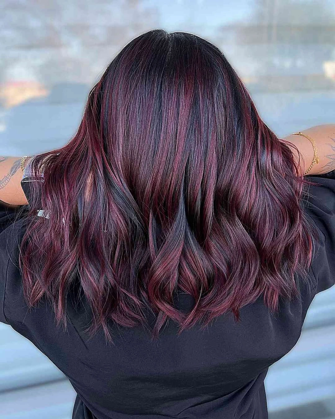 Hair Lowlights: Color Ideas and Inspiration Deep Burgundy Lowlights With Modern Vibrancy