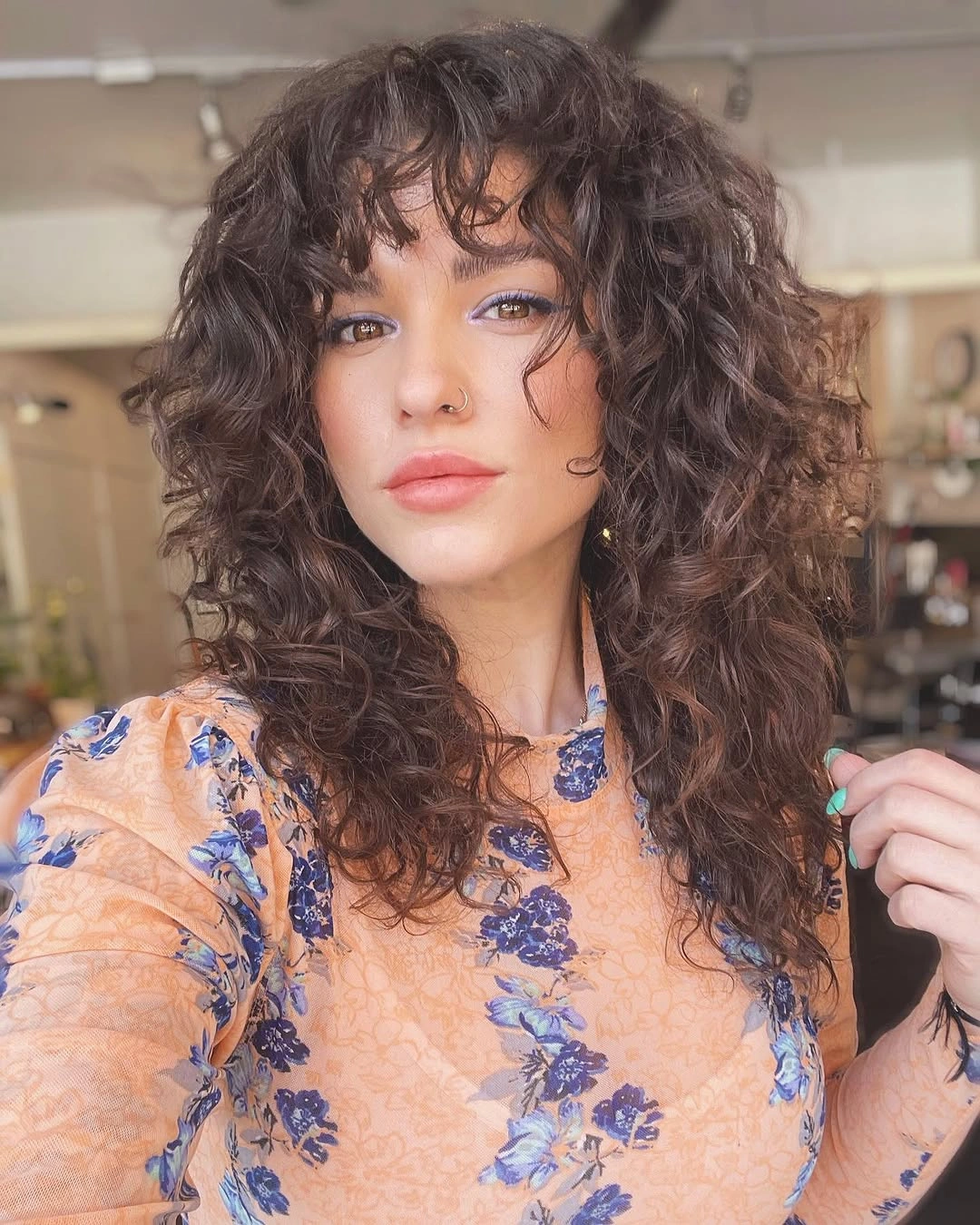 heatless curls hairstyle Curly Shag With Airy Bangs and Modern Shape