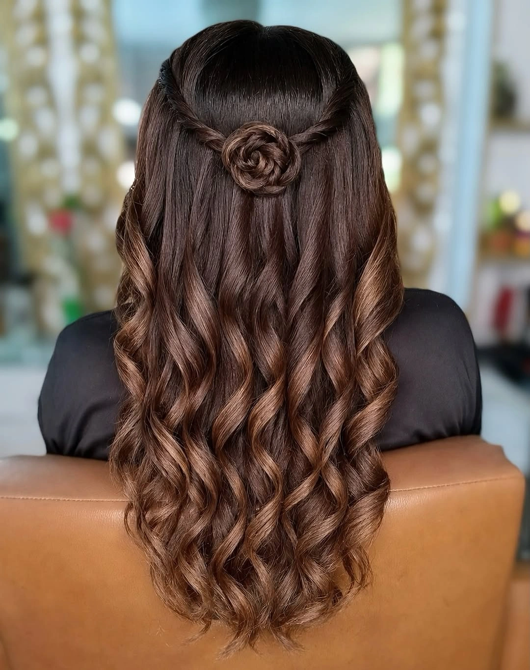 heatless curls hairstyle Elegant Half Up Rose Twist With Soft Waves