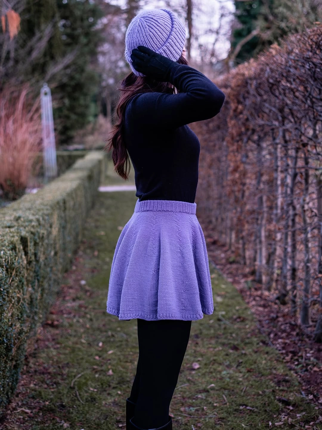 knit skirt outfits fall 2026 Playful Lavender Knit Skirt Styling for Chilly Fall Walks