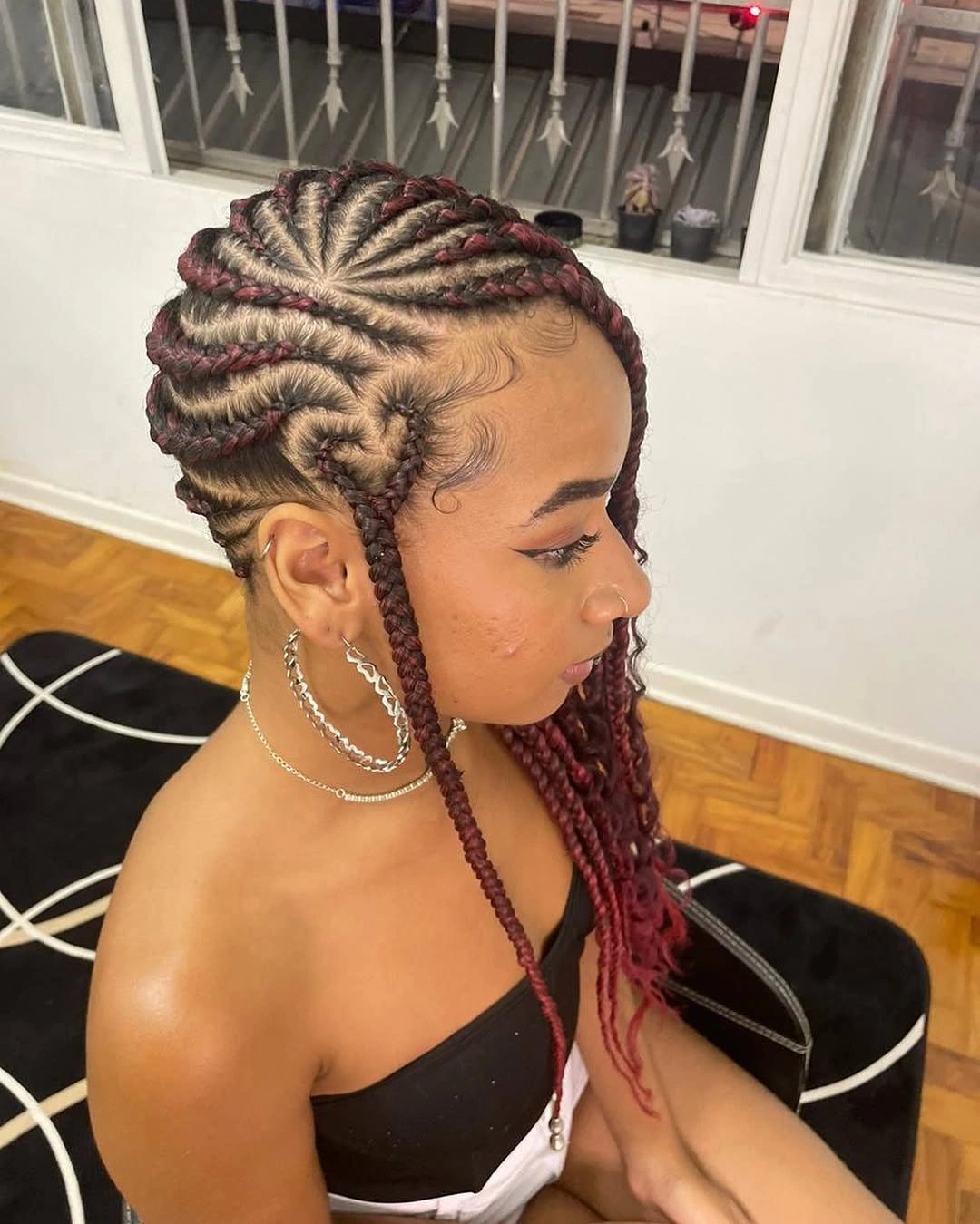 lemonade braid hairstyle Burgundy Lemonade Braids with a Heart-Inspired Accent