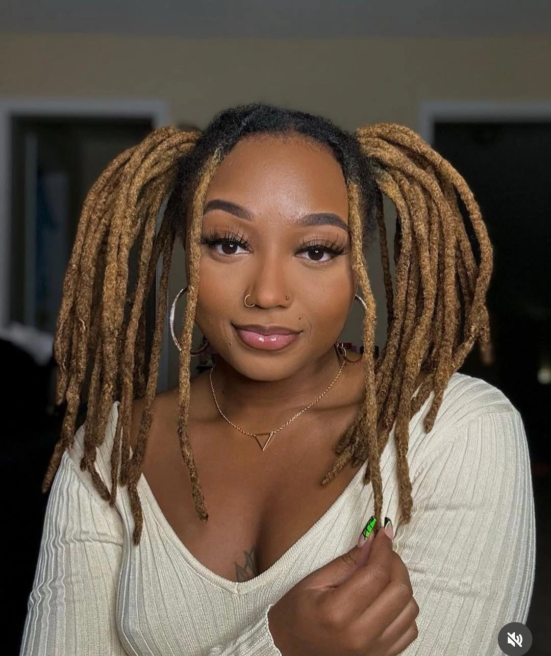 locs hairstyles for black women Playful High Pigtails with Honey Blonde Locs