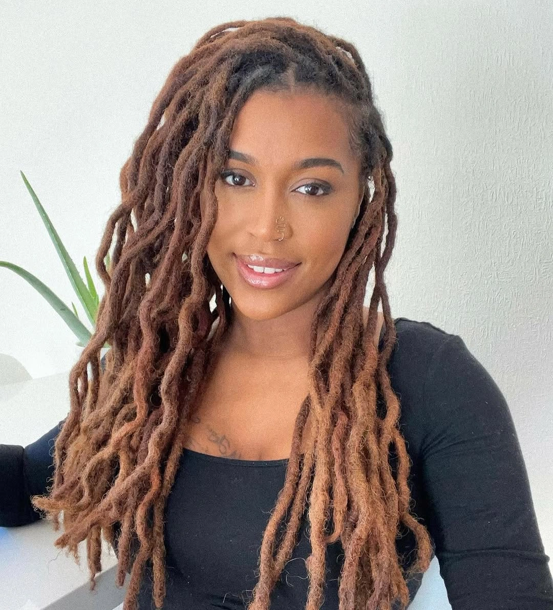 locs hairstyles for black women Soft Layered Cinnamon Locs with Everyday Volume