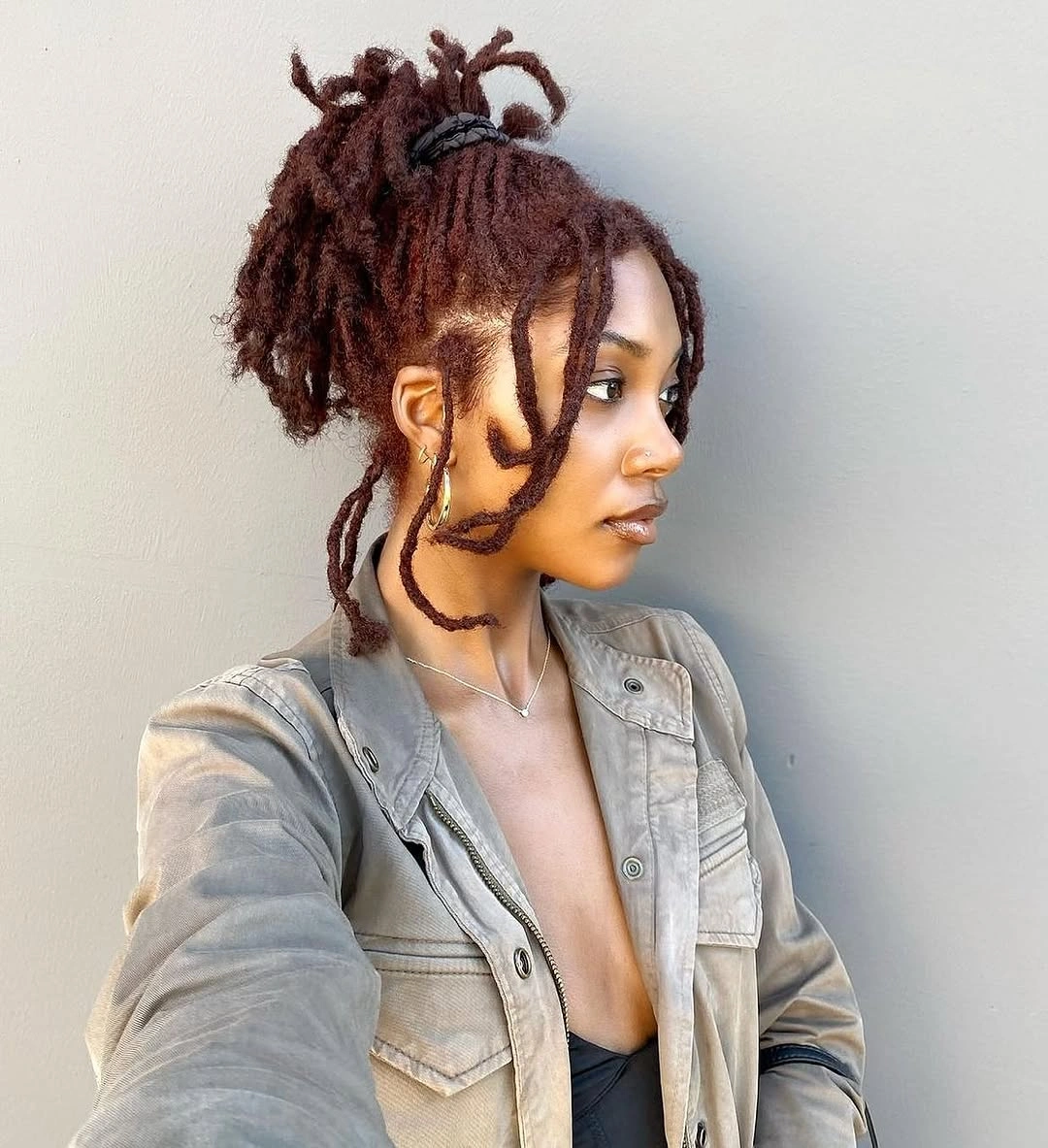 locs hairstyles for black women Textured High Ponytail with Rich Burgundy Locs