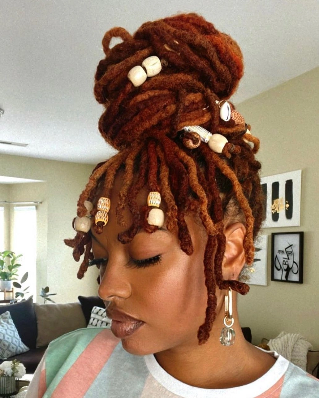 locs hairstyles for black women Rich Auburn Loc Updo with Decorative Beads